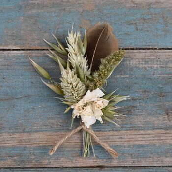 Set Of Three Wedding Dried Flower Dainty Buttonholes Meadow Neutrals, 3 of 4