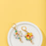18 K Gold Plated Huggie Earrings With Iridescent Summer Flowers And A Hanging Gemstone, thumbnail 3 of 9