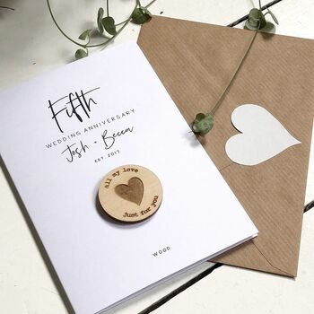 5th Wedding Anniversary Wooden Love Token Card, 4 of 5