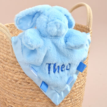 Personalised Blue Bunny Comforter For Baby, 6 of 8
