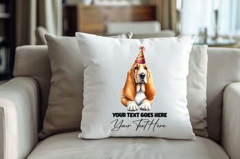 Personalised Basset Hound Birthday Party Cushion Gift, 2 of 2