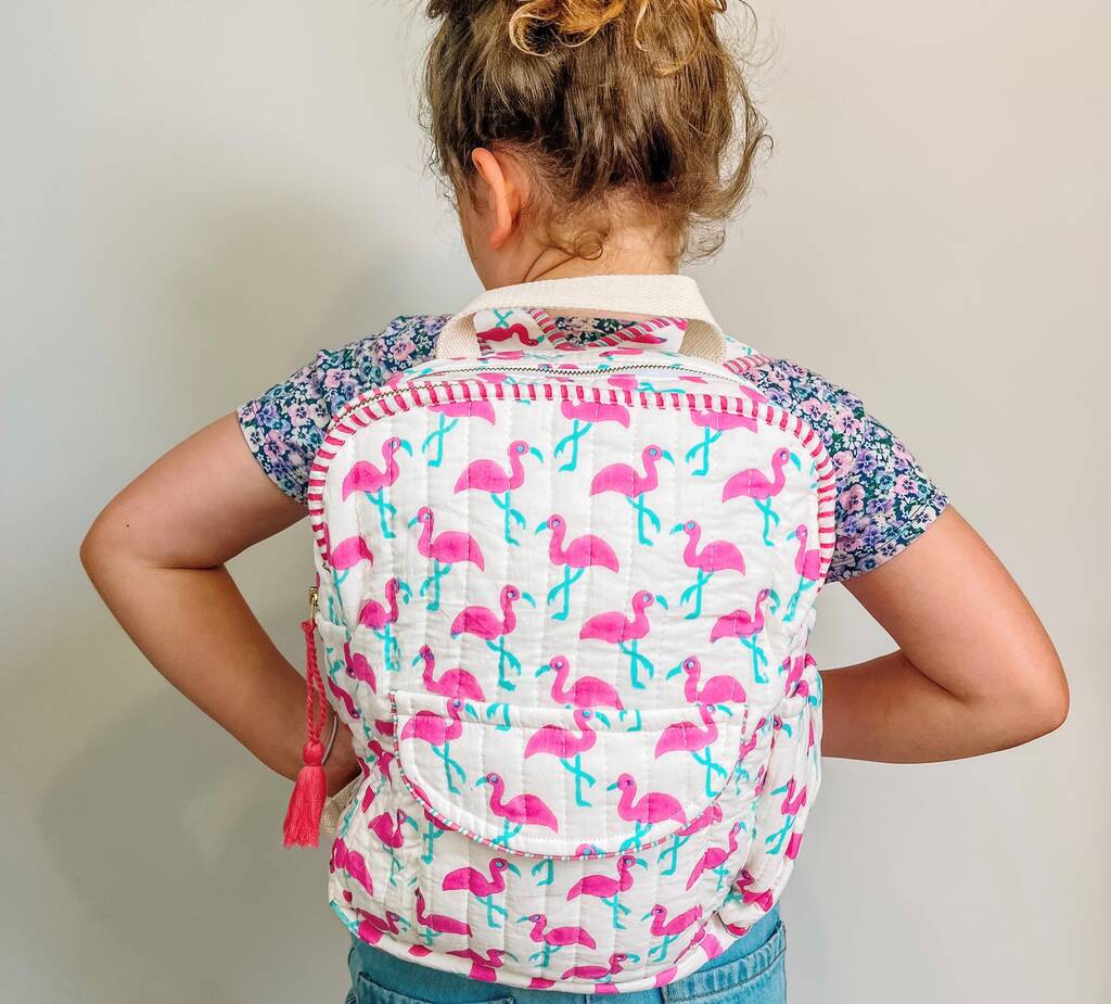 Handmade Kids Pink Flamingo Quilted Backpack, 1 of 7