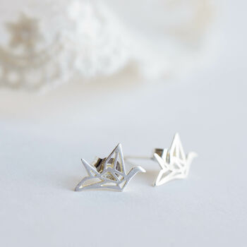 Sterling Silver Origami Crane Earrings In A Gift Box, 5 of 9