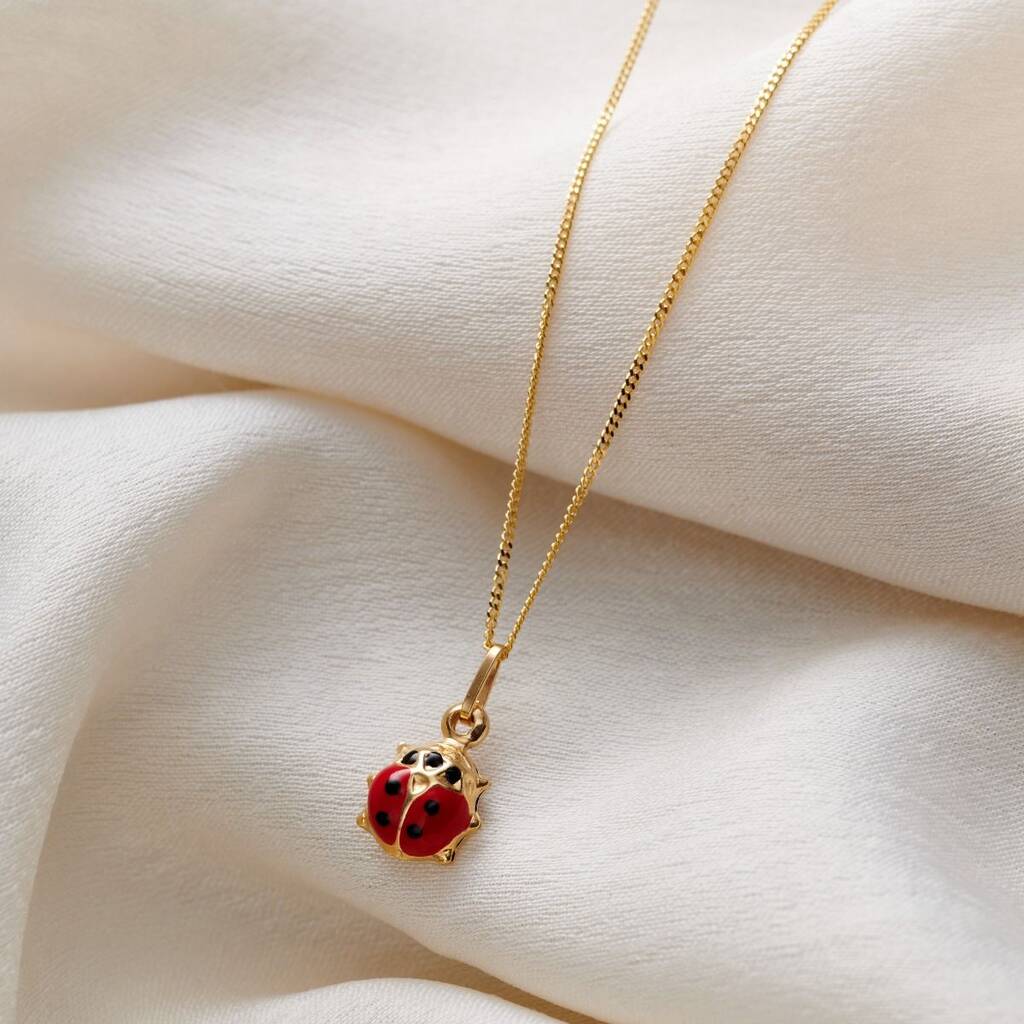 9ct Gold Enamel Ladybird Charm Necklace, 1 of 3