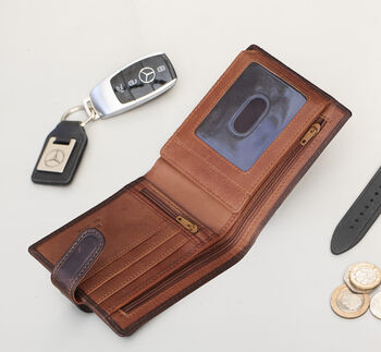 Personalised Dark Brown And Tan Leather Wallet Rfid, 7 of 9