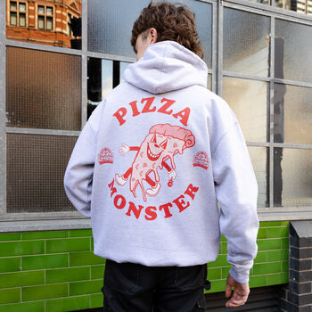 Pizza Monster Unisex Graphic Hoodie In Grey, 2 of 6