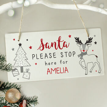 Personalised Santa Stop Here Wooden Sign, 3 of 3