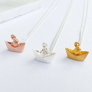 Sterling Silver Origami Boat Necklace, 7 of 7