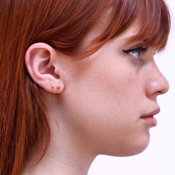 Gold Plated Sterling Silver Ball Stud Earrings Two 4mm, 2 of 3