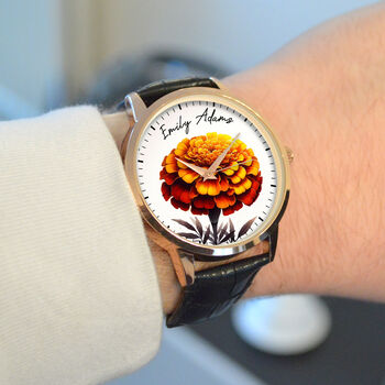 Personalised Wrist Watch With Floral Marigold Design, 3 of 3