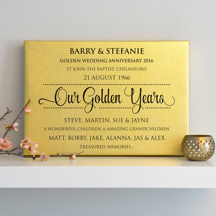 Personalised Golden Anniversary Gold Metallic Canvas By Cherry Pete