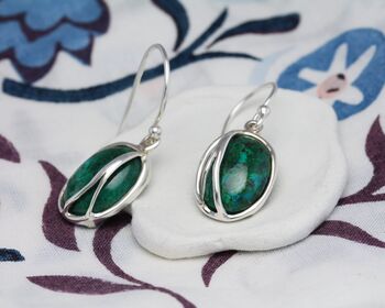Green Chrysocolla Sterling Silver Drop Earrings, 4 of 9