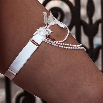 Luxury Dove Feather Wedding Garter With Pearls, 4 of 5