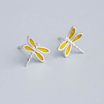 Sterling Silver Yellow Dragonfly Stud Earrings, 2 of 4