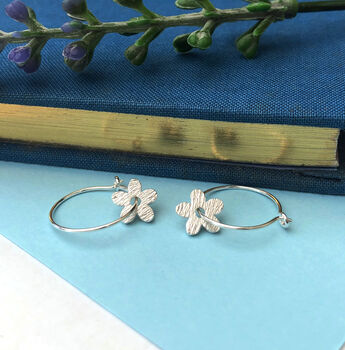 Sterling Silver Mini Textured Flower Hoop Earrings, 7 of 12