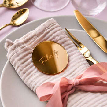 Personalised Circle Mirror Gold Wedding Place Setting, 2 of 5