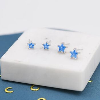 Aquamarine Blue Cz Star Stud Earrings Sterling Silver, 6 of 10