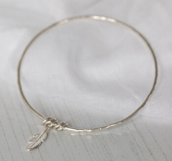 Sterling Silver Feather Charm Bangle, 4 of 6
