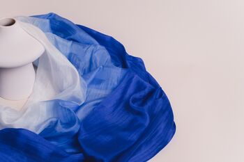 100% Mulberry Silk Scarf, Ombre Royal Blue White In Gift Box, 6 of 11
