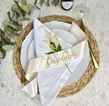 Embroidered Satin Ribbon Length Personalised Place Settings, 2 of 6