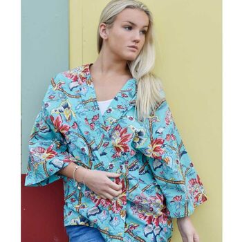 Blue Orchid Print Cotton Summer Jacket, 2 of 4