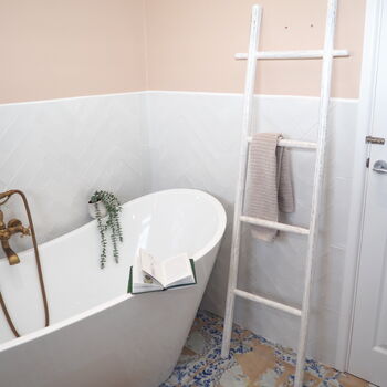 White Wooden Towel Ladder Bathroom, 3 of 8
