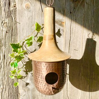Copper Bird House With Wooden Roof Ltzaf016, 7 of 8