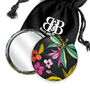 Black Floral Compact Mirror With Cotton Pouch, thumbnail 1 of 8