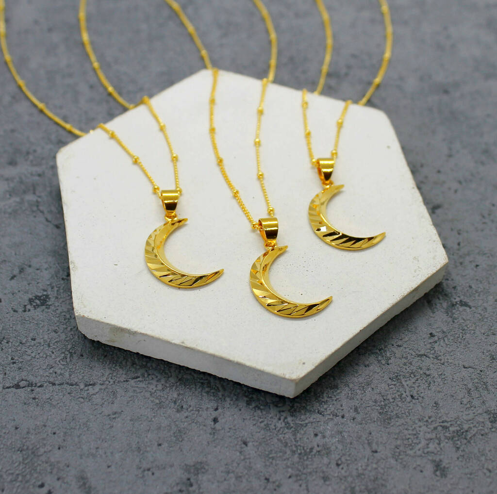 Gold Filled Moon Pendant Necklace By Mara Studio