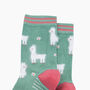 Llama Floral Fluffy Bamboo Socks In Green, thumbnail 2 of 4