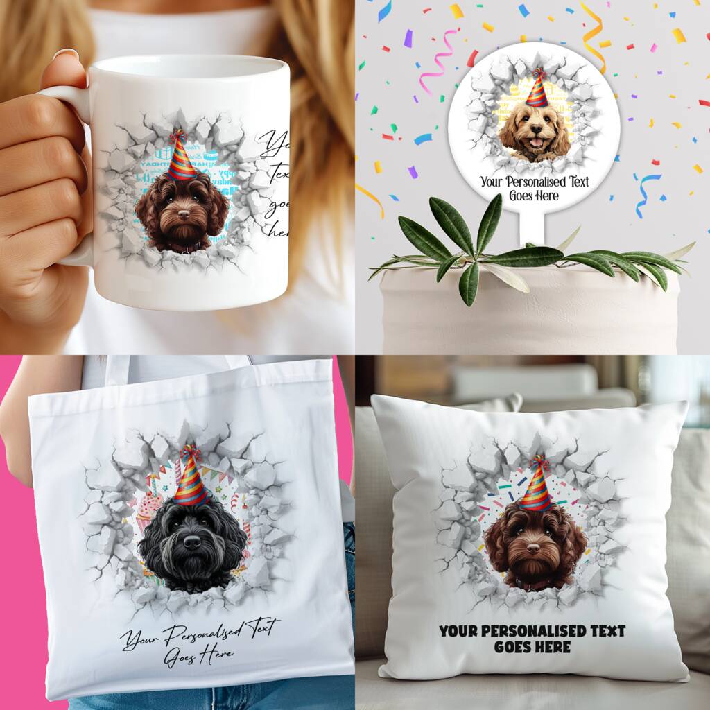 Personalised Cockapoo Birthday Break Through Dog, 1 of 8