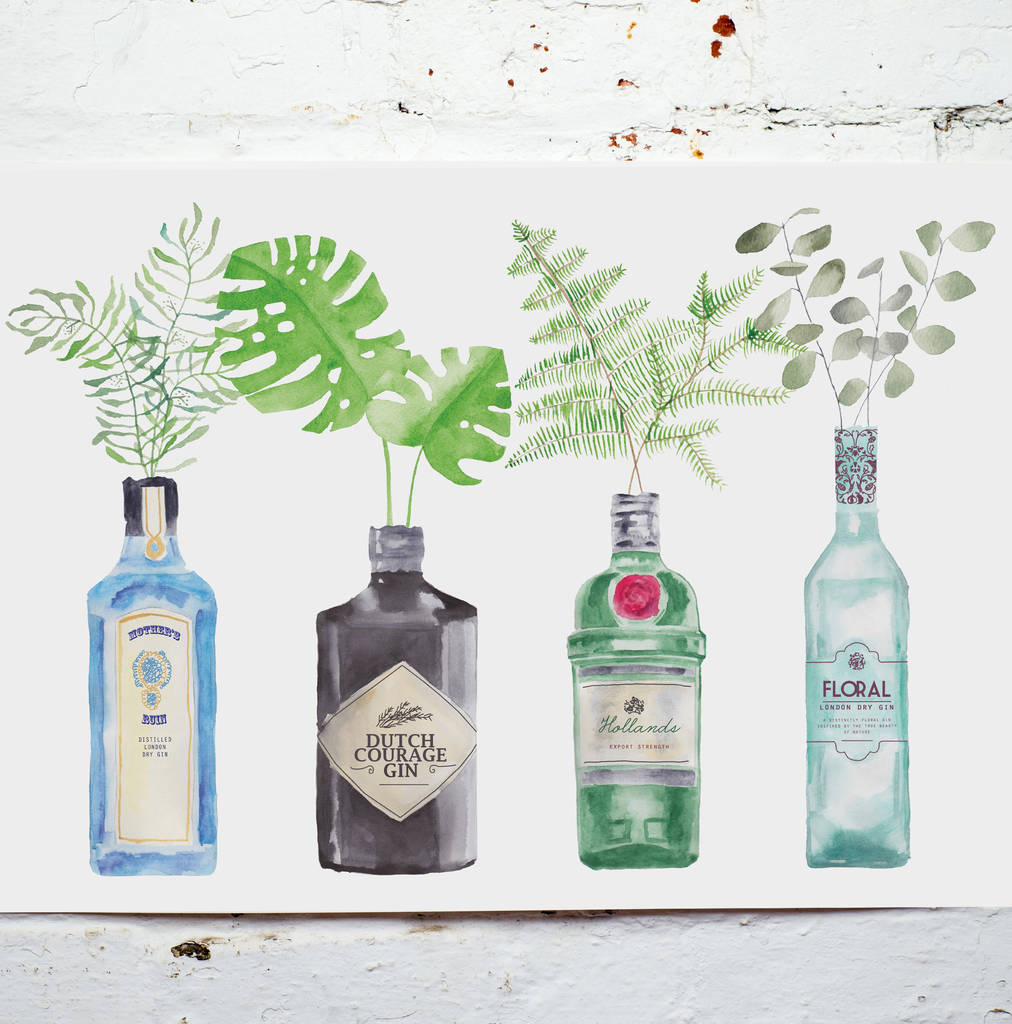 Gin Bottles Watercolour Painting Art Print