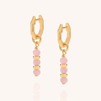 Linear Huggie Pink Opal October Birthstone Earrings, 5 of 7