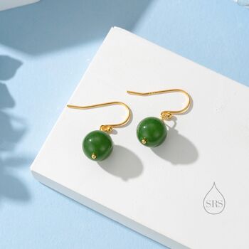 Natural Jasper Jade Hook Earrings In Sterling Silver, 7 of 12