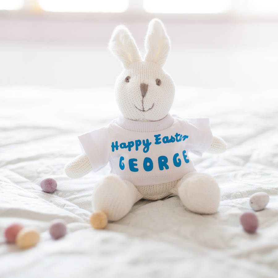 Personalised Knitted Easter Bunny Rattle Toy By Rosie Willett Designs