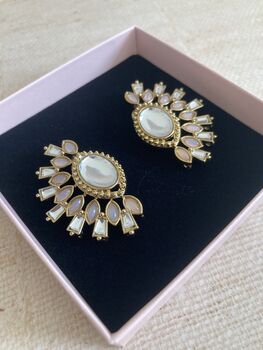 Pink Kundan Statement Lightweight Earrings, 5 of 5