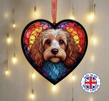 Cavapoo Stained Glass Effect Heart Suncatcher, 6 of 6