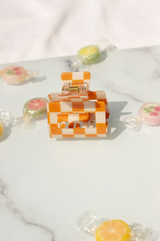 Orange Checkerboard Rectangle Claw Hair Clip, 2 of 7