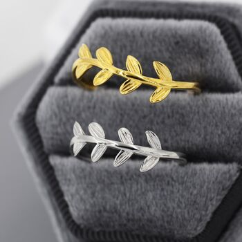Sterling Silver Olive Branch Leaf Ring, 7 of 12