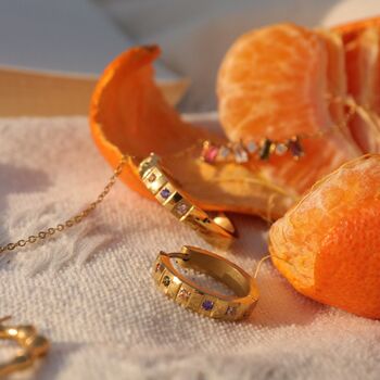 'Rodeo' Gemstone Dainty Gold Hoop Earrings, 2 of 8