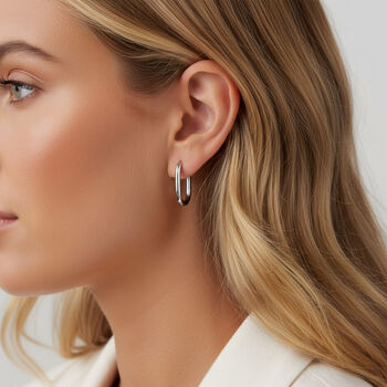 Women's Lightweight Small Oval Hoop Earrings In Sterling Silver, 5 of 6