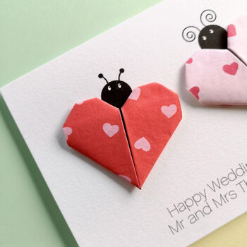 Personalised Love Bug Origami Happy Wedding Day Card, 4 of 4