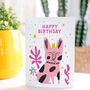 Pink Dog With Crown Fun Bright Happy Birthday Card, thumbnail 1 of 4