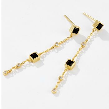 Gold Plated Chain Drop Geometric Earrings, 2 of 7