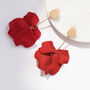 Deep Red Hand Painted Large Petal Drop Earrings, thumbnail 2 of 3