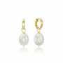 Gold Or Silver Plain Huggie Pearl Drop Hoop Earrings, thumbnail 3 of 6