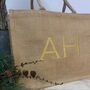 Gold Shimmer Natural Jute Shopper With Monogram, thumbnail 1 of 4