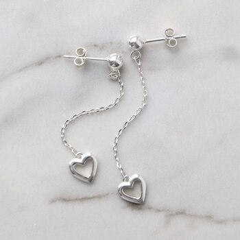 Sterling Silver Heart Drop Threader Earrings, 2 of 5