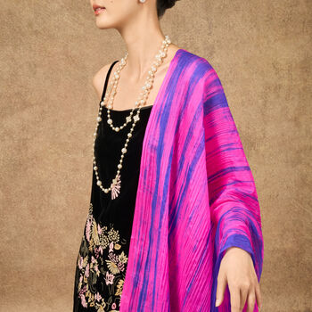 100% Mulberry Silk Scarf, Fuchsia Purple And Blue In Gift Box, 2 of 11