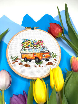 Flower Campervan Cross Stitch Kit, 8 of 9